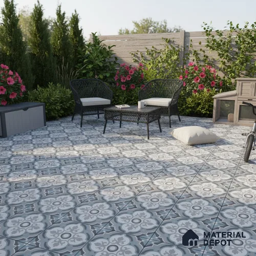 Parking Moroccan Floor Tile TL 08204 DC-33 16 inch x 16 inch | Vitrified Anti Skid Matte Finish Heavy Duty Tile - 12 mm | Suitable For High Traffic Areas, Bathroom, Balcony | Pattern Alignment May Vary | 2-3 mm Spacer is Mandatory