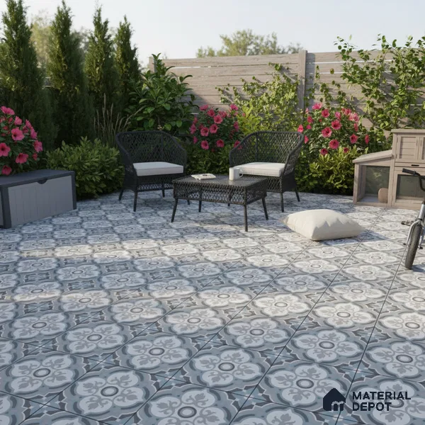 Parking Moroccan Floor Tile TL 08204 DC-33 16 inch x 16 inch | Vitrified Anti Skid Matte Finish Heavy Duty Tile - 12 mm | Suitable For High Traffic Areas, Bathroom, Balcony | Pattern Alignment May Vary | 2-3 mm Spacer is Mandatory