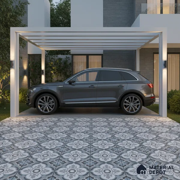 Parking Moroccan Floor Tile TL 08204 DC-33 16 inch x 16 inch | Vitrified Anti Skid Matte Finish Heavy Duty Tile - 12 mm | Suitable For High Traffic Areas, Bathroom, Balcony | Pattern Alignment May Vary | 2-3 mm Spacer is Mandatory