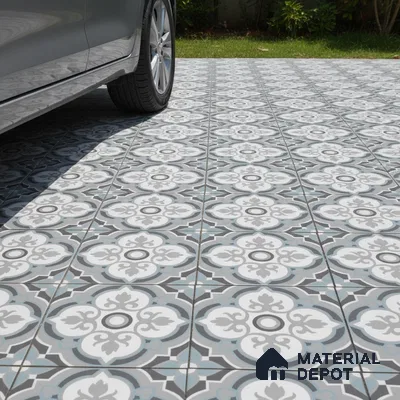 Parking Moroccan Floor Tile TL 08204 DC-33 16 inch x 16 inch | Vitrified Anti Skid Matte Finish Heavy Duty Tile - 12 mm | Suitable For High Traffic Areas, Bathroom, Balcony | Pattern Alignment May Vary | 2-3 mm Spacer is Mandatory