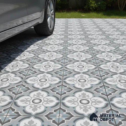 Parking Moroccan Floor Tile TL 08204 DC-33 16 inch x 16 inch | Vitrified Anti Skid Matte Finish Heavy Duty Tile - 12 mm | Suitable For High Traffic Areas, Parking, Balcony | Pattern Alignment May Vary | 2-3 mm Spacer is Mandatory