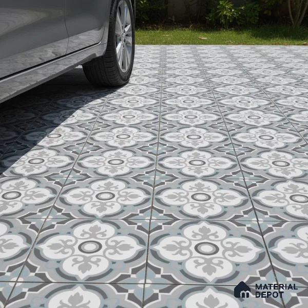Parking Moroccan Floor Tile TL 08204 DC-33 16 inch x 16 inch | Vitrified Anti Skid Matte Finish Heavy Duty Tile - 12 mm | Suitable For High Traffic Areas, Bathroom, Balcony | Pattern Alignment May Vary | 2-3 mm Spacer is Mandatory