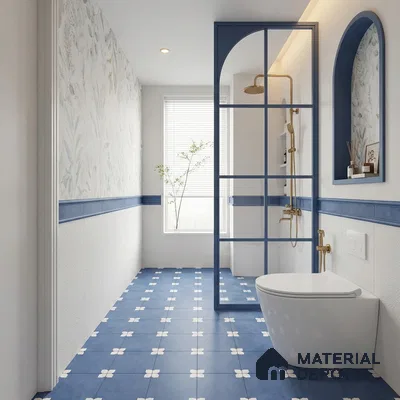 Parking Moroccan Floor Tile TL 08205 B Bloom Azul 16 inch x 16 inch | Vitrified Anti Slip Matte Finish Heavy Duty Tile - 12 mm | Suitable For Bathroom, Parking, Balcony | Pattern Alignment May Vary | 2-3 mm Spacer is Mandatory