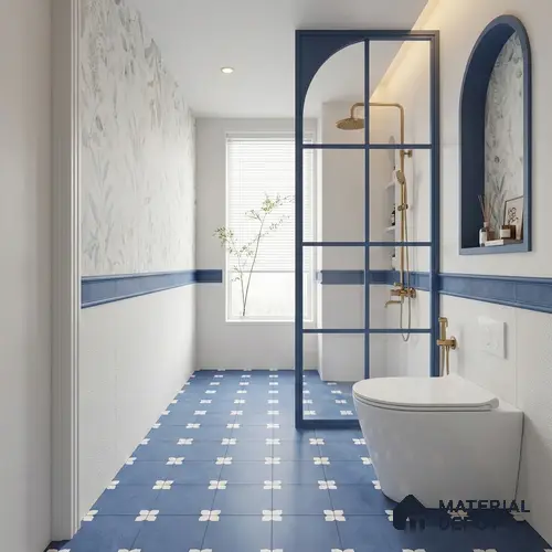 Parking Moroccan Floor Tile TL 08205 B Bloom Azul 16 inch x 16 inch | Vitrified Anti Slip Matte Finish Heavy Duty Tile - 12 mm | Suitable For High Traffic Areas, Parking, Balcony | Pattern Alignment May Vary | 2-3 mm Spacer is Mandatory