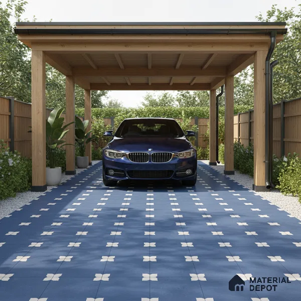 Parking Moroccan Floor Tile TL 08205 B Bloom Azul 16 inch x 16 inch | Vitrified Anti Slip Matte Finish Heavy Duty Tile - 12 mm | Suitable For Bathroom, Parking, Balcony | Pattern Alignment May Vary | 2-3 mm Spacer is Mandatory