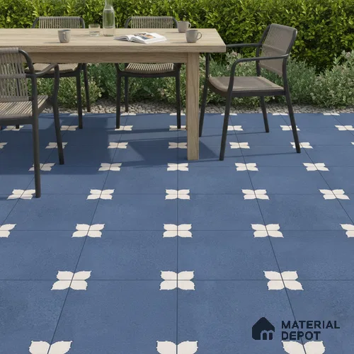 Parking Moroccan Floor Tile TL 08205 B Bloom Azul 16 inch x 16 inch | Vitrified Anti Slip Matte Finish Heavy Duty Tile - 12 mm | Suitable For Bathroom, Parking, Balcony | Pattern Alignment May Vary | 2-3 mm Spacer is Mandatory