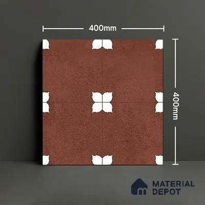 Parking Moroccan Floor Tile TL 08205 C Bloom Cotto 16 inch x 16 inch | Vitrified Anti Slip Matte Finish Heavy Duty Tile - 12 mm | Suitable For Bathroom, Parking, Balcony | Pattern Alignment May Vary | 2-3 mm Spacer is Mandatory