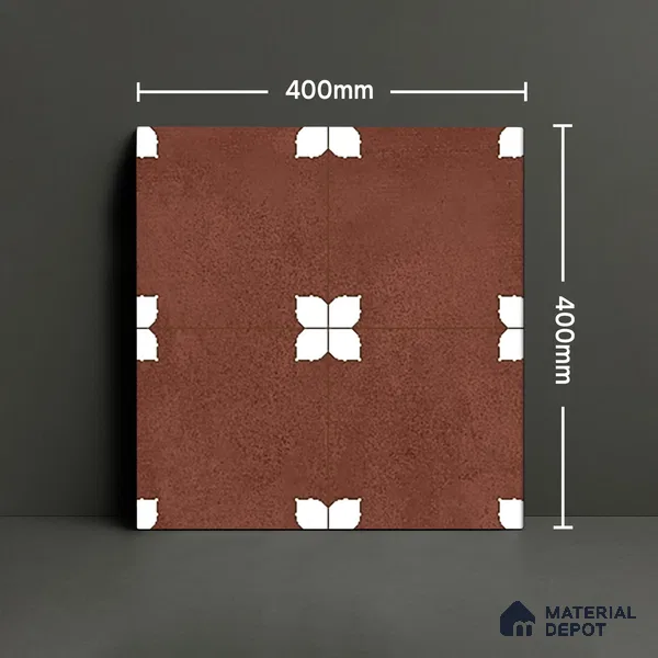 Parking Moroccan Floor Tile TL 08205 C Bloom Cotto 16 inch x 16 inch | Vitrified Anti Slip Matte Finish Heavy Duty Tile - 12 mm | Suitable For Bathroom, Parking, Balcony | Pattern Alignment May Vary | 2-3 mm Spacer is Mandatory