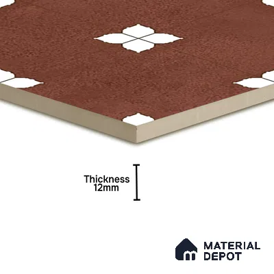 Parking Moroccan Floor Tile TL 08205 C Bloom Cotto 16 inch x 16 inch | Vitrified Anti Slip Matte Finish Heavy Duty Tile - 12 mm | Suitable For Bathroom, Parking, Balcony | Pattern Alignment May Vary | 2-3 mm Spacer is Mandatory