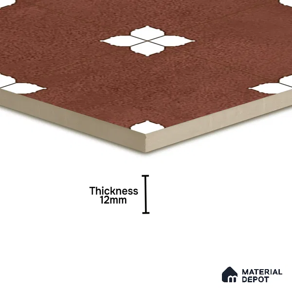 Parking Moroccan Floor Tile TL 08205 C Bloom Cotto 16 inch x 16 inch | Vitrified Anti Slip Matte Finish Heavy Duty Tile - 12 mm | Suitable For Bathroom, Parking, Balcony | Pattern Alignment May Vary | 2-3 mm Spacer is Mandatory