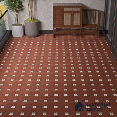 Parking Moroccan Floor Tile TL 08205 C Bloom Cotto 16 inch x 16 inch | Vitrified Anti Slip Matte Finish Heavy Duty Tile - 12 mm | Suitable For Bathroom, Parking, Balcony | Pattern Alignment May Vary | 2-3 mm Spacer is Mandatory
