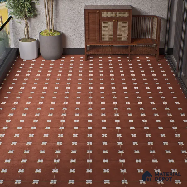 Parking Moroccan Floor Tile TL 08205 C Bloom Cotto 16 inch x 16 inch | Vitrified Anti Slip Matte Finish Heavy Duty Tile - 12 mm | Suitable For Bathroom, Parking, Balcony | Pattern Alignment May Vary | 2-3 mm Spacer is Mandatory