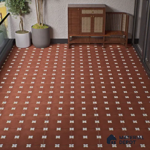 Parking Moroccan Floor Tile TL 08205 C Bloom Cotto 16 inch x 16 inch | Vitrified Anti Slip Matte Finish Heavy Duty Tile - 12 mm | Suitable For Bathroom, Parking, Balcony | Pattern Alignment May Vary | 2-3 mm Spacer is Mandatory