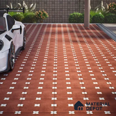 Parking Moroccan Floor Tile TL 08205 C Bloom Cotto 16 inch x 16 inch | Vitrified Anti Slip Matte Finish Heavy Duty Tile - 12 mm | Suitable For Bathroom, Parking, Balcony | Pattern Alignment May Vary | 2-3 mm Spacer is Mandatory