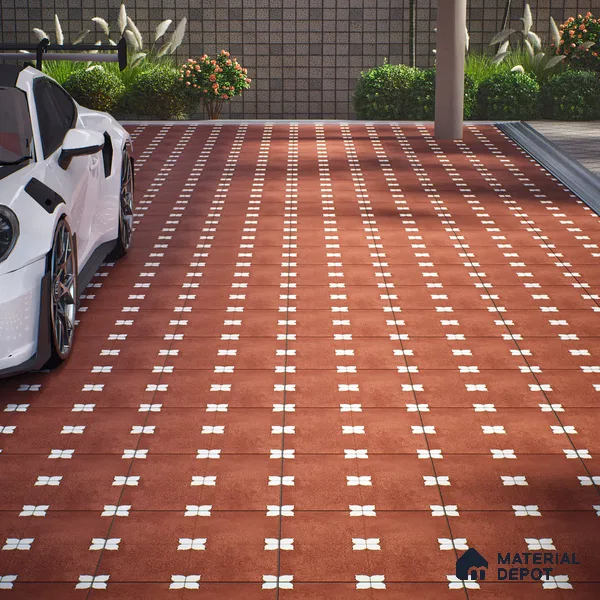 Parking Moroccan Floor Tile TL 08205 C Bloom Cotto 16 inch x 16 inch | Vitrified Anti Slip Matte Finish Heavy Duty Tile - 12 mm | Suitable For Bathroom, Parking, Balcony | Pattern Alignment May Vary | 2-3 mm Spacer is Mandatory