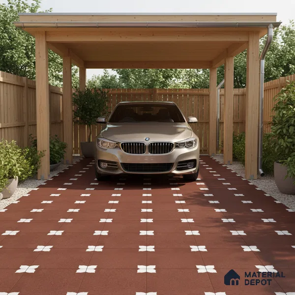 Parking Moroccan Floor Tile TL 08205 C Bloom Cotto 16 inch x 16 inch | Vitrified Anti Slip Matte Finish Heavy Duty Tile - 12 mm | Suitable For High Traffic Areas, Parking, Balcony | Pattern Alignment May Vary | 2-3 mm Spacer is Mandatory (Sample)