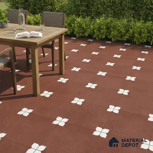Parking Moroccan Floor Tile TL 08205 C Bloom Cotto 16 inch x 16 inch | Vitrified Anti Slip Matte Finish Heavy Duty Tile - 12 mm | Suitable For Bathroom, Parking, Balcony | Pattern Alignment May Vary | 2-3 mm Spacer is Mandatory