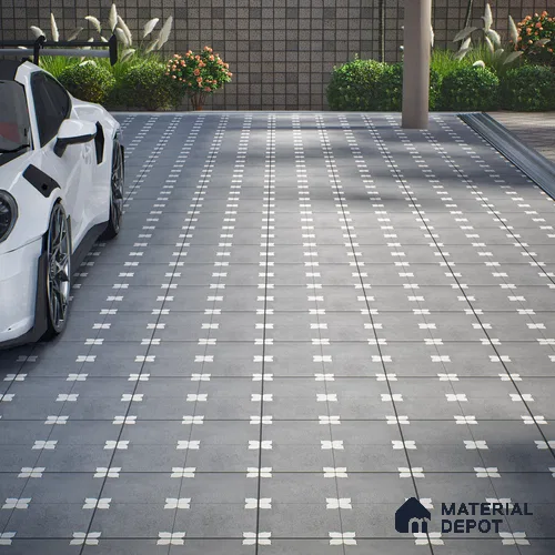 Parking Moroccan Floor Tile TL 08205 D Bloom Gris 16 inch x 16 inch | Vitrified Anti Slip Matte Finish Heavy Duty Tile - 12 mm | Suitable For Bathroom, Parking, Balcony | Pattern Alignment May Vary | 2-3 mm Spacer is Mandatory
