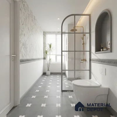 Parking Moroccan Floor Tile TL 08205 D Bloom Gris 16 inch x 16 inch | Vitrified Anti Slip Matte Finish Heavy Duty Tile - 12 mm | Suitable For Bathroom, Parking, Balcony | Pattern Alignment May Vary | 2-3 mm Spacer is Mandatory