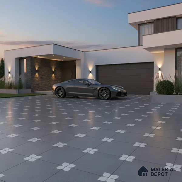 Parking Moroccan Floor Tile TL 08205 D Bloom Gris 16 inch x 16 inch | Vitrified Anti Slip Matte Finish Heavy Duty Tile - 12 mm | Suitable For Bathroom, Parking, Balcony | Pattern Alignment May Vary | 2-3 mm Spacer is Mandatory