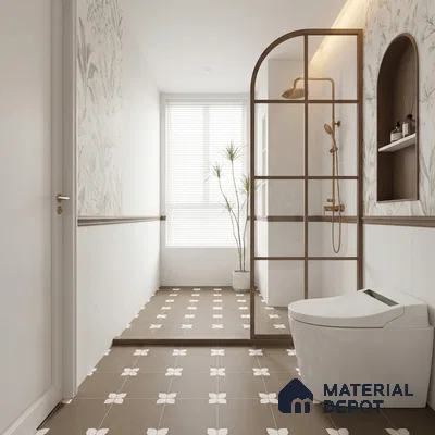 Parking Moroccan Floor Tile TL 08205 E Bloom Verde 16 inch x 16 inch | Vitrified Anti Slip Matte Finish Heavy Duty Tile - 12 mm | Suitable For Bathroom, Parking, Balcony | Pattern Alignment May Vary | 2-3 mm Spacer is Mandatory