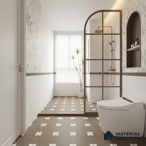 Parking Moroccan Floor Tile TL 08205 E Bloom Verde 16 inch x 16 inch | Vitrified Anti Slip Matte Finish Heavy Duty Tile - 12 mm | Suitable For High Traffic Areas, Parking, Balcony | Pattern Alignment May Vary | 2-3 mm Spacer is Mandatory