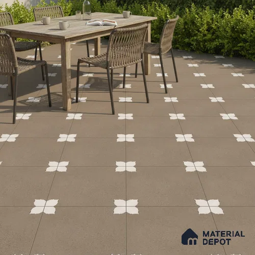 Parking Moroccan Floor Tile TL 08205 E Bloom Verde 16 inch x 16 inch | Vitrified Anti Slip Matte Finish Heavy Duty Tile - 12 mm | Suitable For Bathroom, Parking, Balcony | Pattern Alignment May Vary | 2-3 mm Spacer is Mandatory