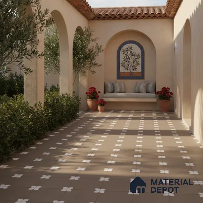 Parking Moroccan Floor Tile TL 08205 E Bloom Verde 16 inch x 16 inch | Vitrified Anti Slip Matte Finish Heavy Duty Tile - 12 mm | Suitable For Bathroom, Parking, Balcony | Pattern Alignment May Vary | 2-3 mm Spacer is Mandatory