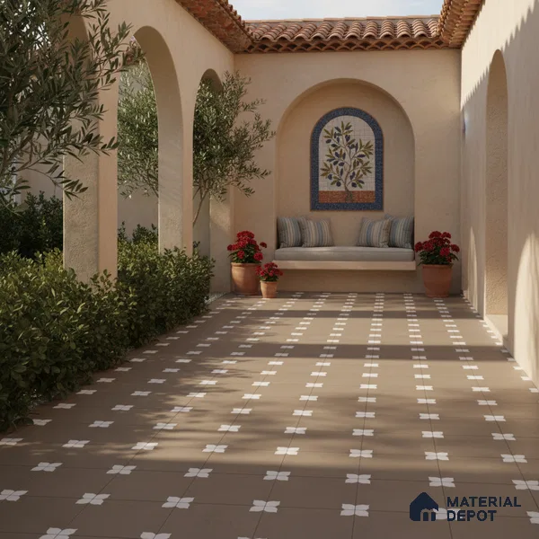 Parking Moroccan Floor Tile TL 08205 E Bloom Verde 16 inch x 16 inch | Vitrified Anti Slip Matte Finish Heavy Duty Tile - 12 mm | Suitable For Bathroom, Parking, Balcony | Pattern Alignment May Vary | 2-3 mm Spacer is Mandatory