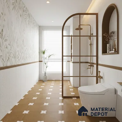 Parking Moroccan Floor Tile TL 08205 Bloom Cafe 16 inch x 16 inch | Vitrified Anti Slip Matte Finish Heavy Duty Tile - 12 mm | Suitable For High Traffic Areas, Parking, Bathroom | Pattern Alignment May Vary | 2-3 mm Spacer is Mandatory