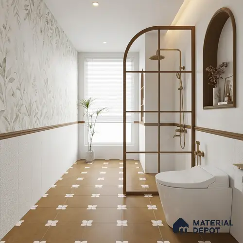 Parking Moroccan Floor Tile TL 08205 Bloom Cafe 16 inch x 16 inch | Vitrified Anti Slip Matte Finish Heavy Duty Tile - 12 mm | Suitable For High Traffic Areas, Parking, Balcony | Pattern Alignment May Vary | 2-3 mm Spacer is Mandatory