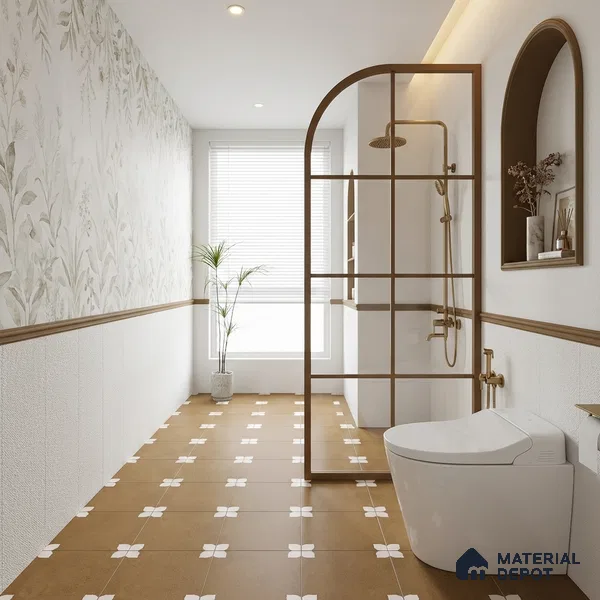 Parking Moroccan Floor Tile TL 08205 Bloom Cafe 16 inch x 16 inch | Vitrified Anti Slip Matte Finish Heavy Duty Tile - 12 mm | Suitable For High Traffic Areas, Parking, Bathroom | Pattern Alignment May Vary | 2-3 mm Spacer is Mandatory