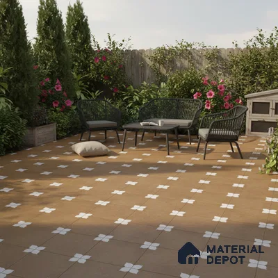 Parking Moroccan Floor Tile TL 08205 Bloom Cafe 16 inch x 16 inch | Vitrified Anti Slip Matte Finish Heavy Duty Tile - 12 mm | Suitable For High Traffic Areas, Parking, Bathroom | Pattern Alignment May Vary | 2-3 mm Spacer is Mandatory