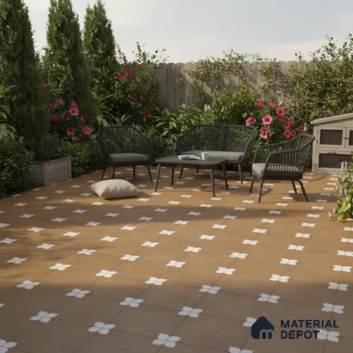 Parking Moroccan Floor Tile TL 08205 Bloom Cafe 16 inch x 16 inch | Vitrified Anti Slip Matte Finish Heavy Duty Tile - 12 mm | Suitable For High Traffic Areas, Parking, Bathroom | Pattern Alignment May Vary | 2-3 mm Spacer is Mandatory