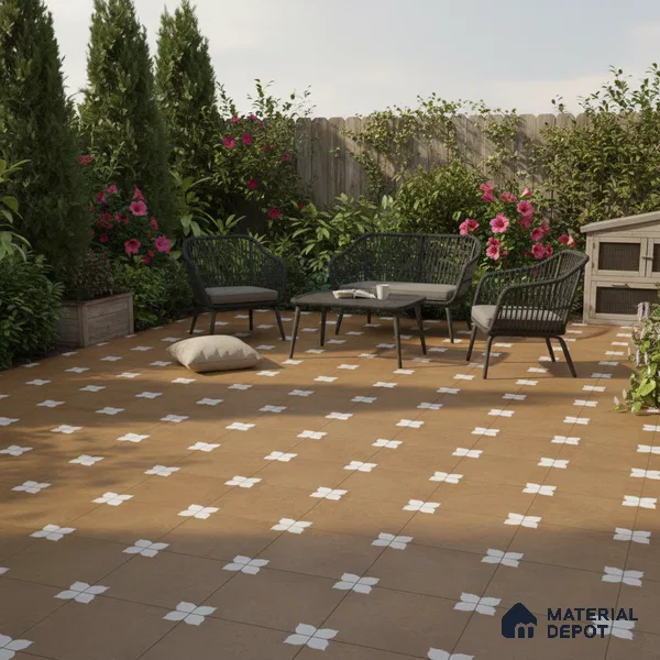 Parking Moroccan Floor Tile TL 08205 Bloom Cafe 16 inch x 16 inch | Vitrified Anti Slip Matte Finish Heavy Duty Tile - 12 mm | Suitable For High Traffic Areas, Parking, Bathroom | Pattern Alignment May Vary | 2-3 mm Spacer is Mandatory