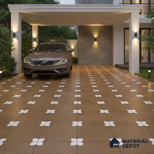 Parking Moroccan Floor Tile TL 08205 Bloom Cafe 16 inch x 16 inch | Vitrified Anti Slip Matte Finish Heavy Duty Tile - 12 mm | Suitable For High Traffic Areas, Parking, Bathroom | Pattern Alignment May Vary | 2-3 mm Spacer is Mandatory
