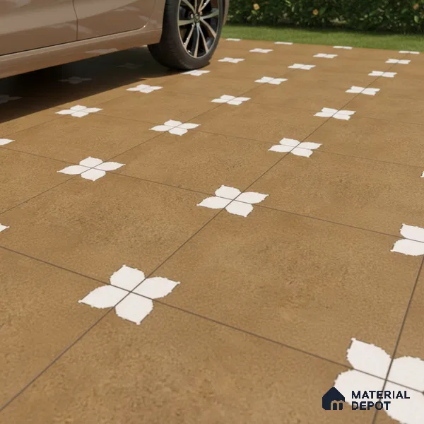 Parking Moroccan Floor Tile TL 08205 Bloom Cafe 16 inch x 16 inch | Vitrified Anti Slip Matte Finish Heavy Duty Tile - 12 mm | Suitable For High Traffic Areas, Parking, Bathroom | Pattern Alignment May Vary | 2-3 mm Spacer is Mandatory