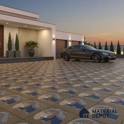 Parking Patterned Floor Tile TL 08206 B Kottai Cafe Decor 16 inch x 16 inch | Vitrified Anti Slip Matte Finish Heavy Duty Tile - 12 mm | Suitable For High Traffic Areas, Parking, Balcony | Pattern Alignment May Vary | 2-3 mm Spacer is Mandatory