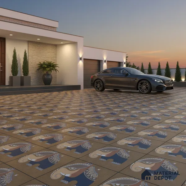Parking Patterned Floor Tile TL 08206 B Kottai Cafe Decor 16 inch x 16 inch | Vitrified Anti Slip Matte Finish Heavy Duty Tile - 12 mm | Suitable For High Traffic Areas, Parking, Balcony | Pattern Alignment May Vary | 2-3 mm Spacer is Mandatory