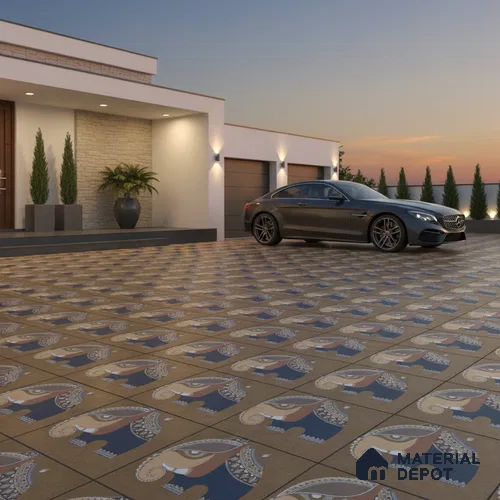 Parking Patterned Floor Tile TL 08206 B Kottai Cafe Decor 16 inch x 16 inch | Vitrified Anti Slip Matte Finish Heavy Duty Tile - 12 mm | Suitable For High Traffic Areas, Parking, Balcony | Pattern Alignment May Vary | 2-3 mm Spacer is Mandatory