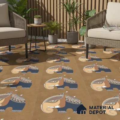 Parking Patterned Floor Tile TL 08206 B Kottai Cafe Decor 16 inch x 16 inch | Vitrified Anti Slip Matte Finish Heavy Duty Tile - 12 mm | Suitable For High Traffic Areas, Parking, Balcony | Pattern Alignment May Vary | 2-3 mm Spacer is Mandatory