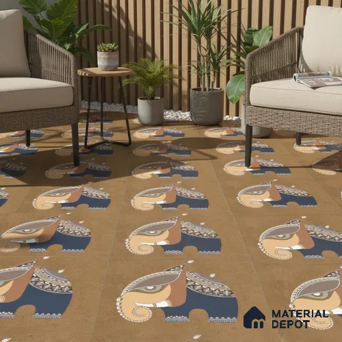 Parking Patterned Floor Tile TL 08206 B Kottai Cafe Decor 16 inch x 16 inch | Vitrified Anti Slip Matte Finish Heavy Duty Tile - 12 mm | Suitable For High Traffic Areas, Parking, Balcony | Pattern Alignment May Vary | 2-3 mm Spacer is Mandatory