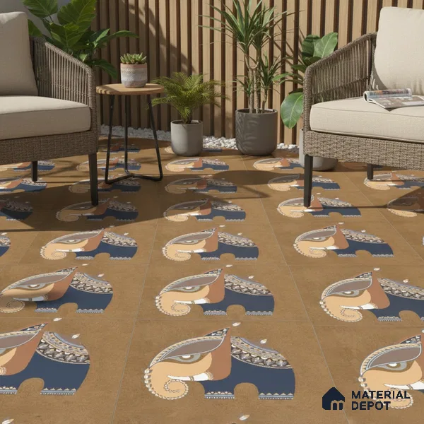 Parking Patterned Floor Tile TL 08206 B Kottai Cafe Decor 16 inch x 16 inch | Vitrified Anti Slip Matte Finish Heavy Duty Tile - 12 mm | Suitable For High Traffic Areas, Parking, Balcony | Pattern Alignment May Vary | 2-3 mm Spacer is Mandatory