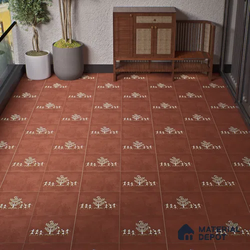 Parking Patterned Floor Tile TL 08206 D Kottai Cotto Decor 16 inch x 16 inch | Vitrified Anti Slip Matte Finish Heavy Duty Tile - 12 mm | Suitable For High Traffic Areas, Parking, Balcony | Pattern Alignment May Vary | 2-3 mm Spacer is Mandatory