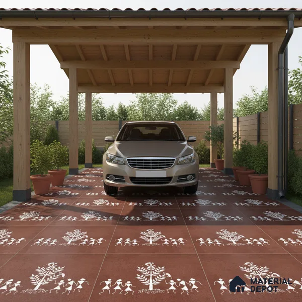 Parking Patterned Floor Tile TL 08206 D Kottai Cotto Decor 16 inch x 16 inch | Vitrified Anti Slip Matte Finish Heavy Duty Tile - 12 mm | Suitable For High Traffic Areas, Parking, Balcony | Pattern Alignment May Vary | 2-3 mm Spacer is Mandatory