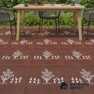 Parking Patterned Floor Tile TL 08206 D Kottai Cotto Decor 16 inch x 16 inch | Vitrified Anti Slip Matte Finish Heavy Duty Tile - 12 mm | Suitable For High Traffic Areas, Parking, Balcony | Pattern Alignment May Vary | 2-3 mm Spacer is Mandatory