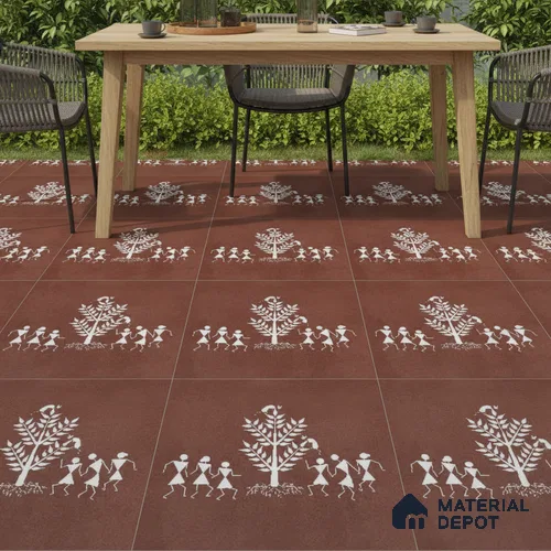 Parking Patterned Floor Tile TL 08206 D Kottai Cotto Decor 16 inch x 16 inch | Vitrified Anti Slip Matte Finish Heavy Duty Tile - 12 mm | Suitable For High Traffic Areas, Parking, Balcony | Pattern Alignment May Vary | 2-3 mm Spacer is Mandatory