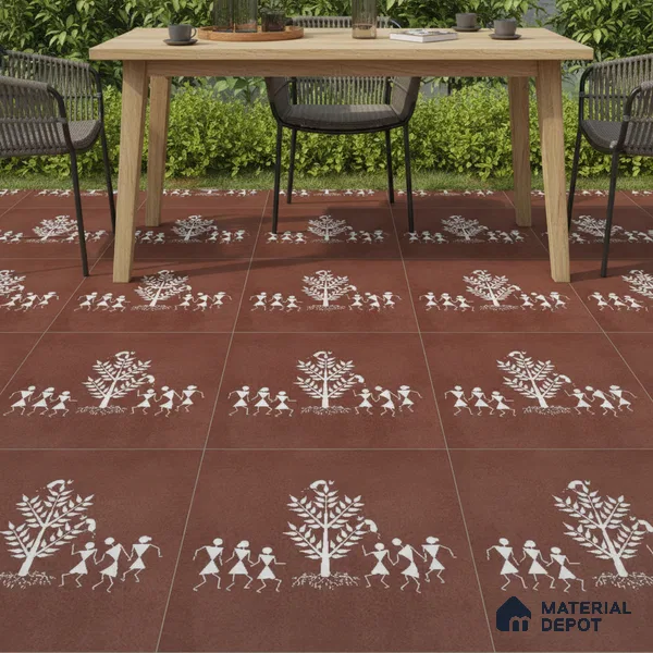 Parking Patterned Floor Tile TL 08206 D Kottai Cotto Decor 16 inch x 16 inch | Vitrified Anti Slip Matte Finish Heavy Duty Tile - 12 mm | Suitable For High Traffic Areas, Parking, Balcony | Pattern Alignment May Vary | 2-3 mm Spacer is Mandatory