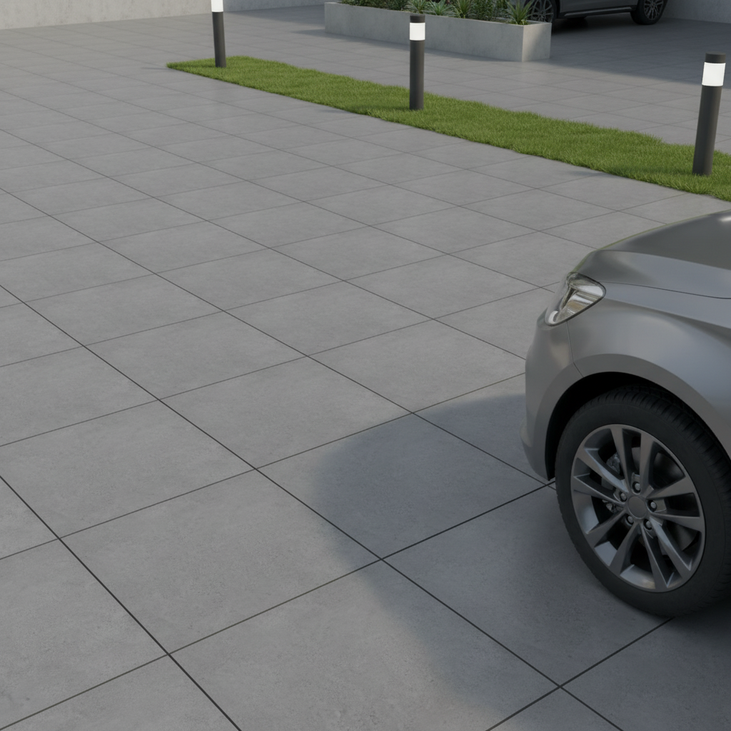 Parking Cement Floor Tile TL 08206 E Kottai Gris 16 inch x 16 inch | Vitrified Anti Slip Matte Finish Heavy Duty Tile - 12 mm | Suitable For High Traffic Areas, Parking, Balcony | Pattern Alignment May Vary | 2-3 mm Spacer is Mandatory