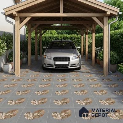 Parking Patterned Floor Tile TL 08206 F Kottai Gris Decor 16 inch x 16 inch | Vitrified Anti Slip Matte Finish Heavy Duty Tile - 12 mm | Suitable For High Traffic Areas, Parking, Balcony | Pattern Alignment May Vary | 2-3 mm Spacer is Mandatory
